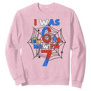 I Was 6 Now I Am 7 Sweatshirt Spider Themed Birthday Boy TS12 Light Pink Print Your Wear