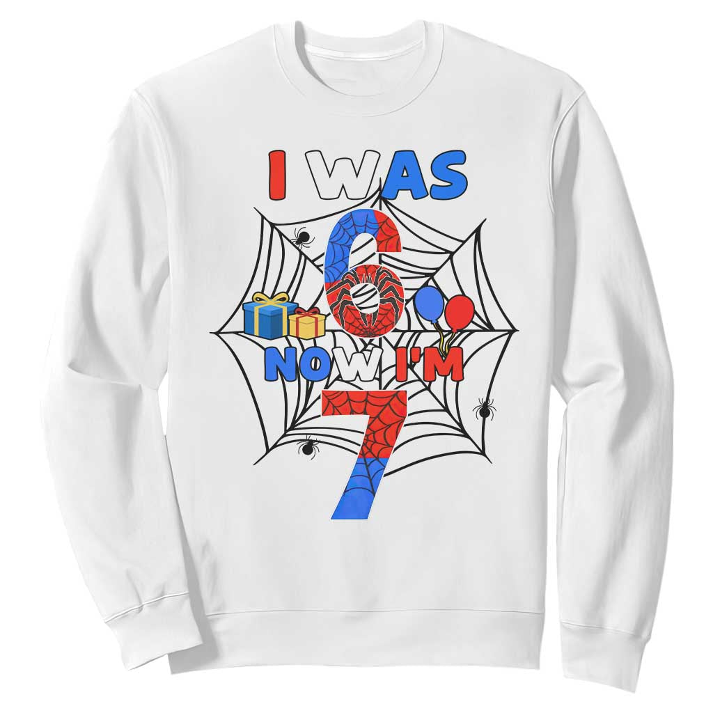 I Was 6 Now I Am 7 Sweatshirt Spider Themed Birthday Boy TS12 White Print Your Wear