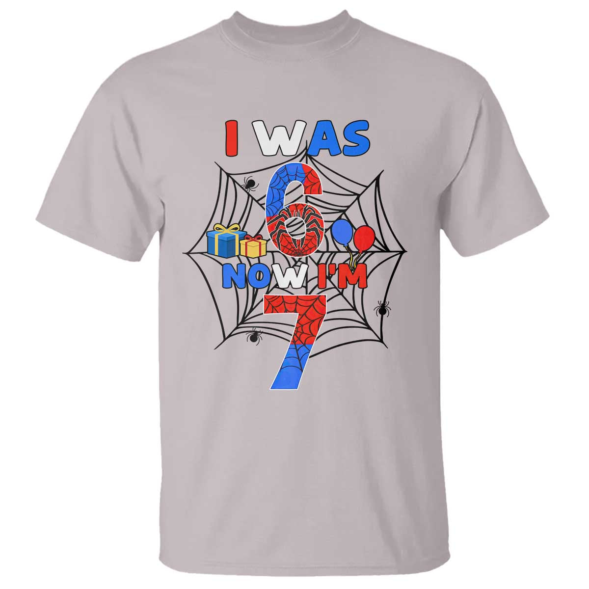 I Was 6 Now I Am 7 T Shirt Spider Themed Birthday Boy TS12 Ice Gray Print Your Wear