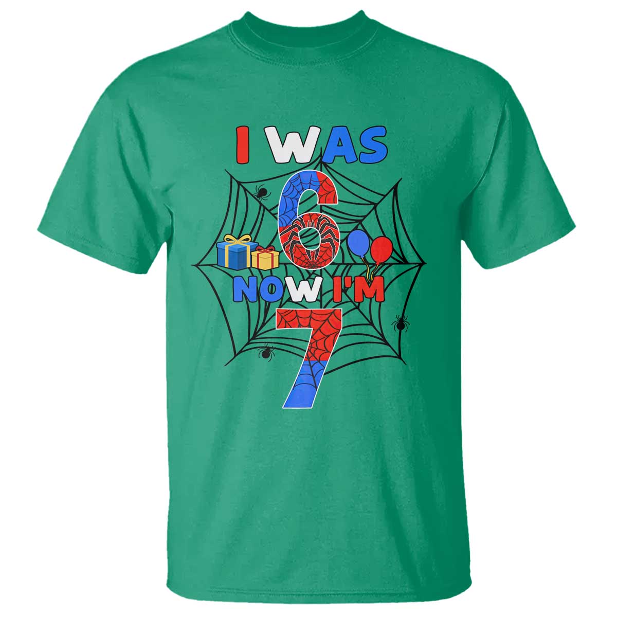 I Was 6 Now I Am 7 T Shirt Spider Themed Birthday Boy TS12 Irish Green Print Your Wear