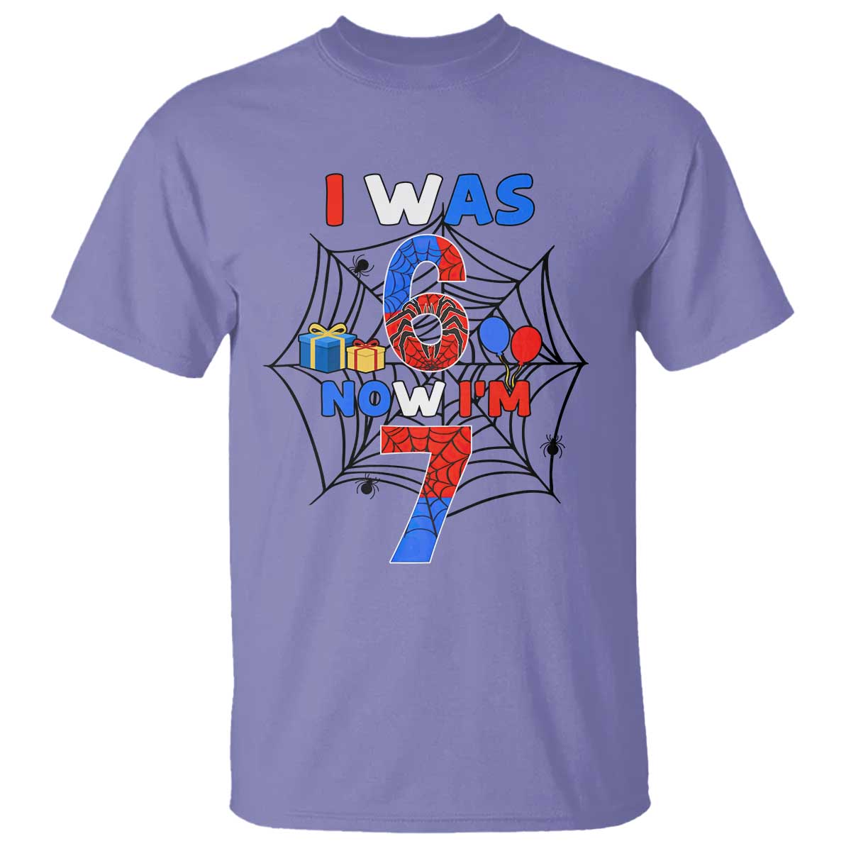 I Was 6 Now I Am 7 T Shirt Spider Themed Birthday Boy TS12 Violet Print Your Wear