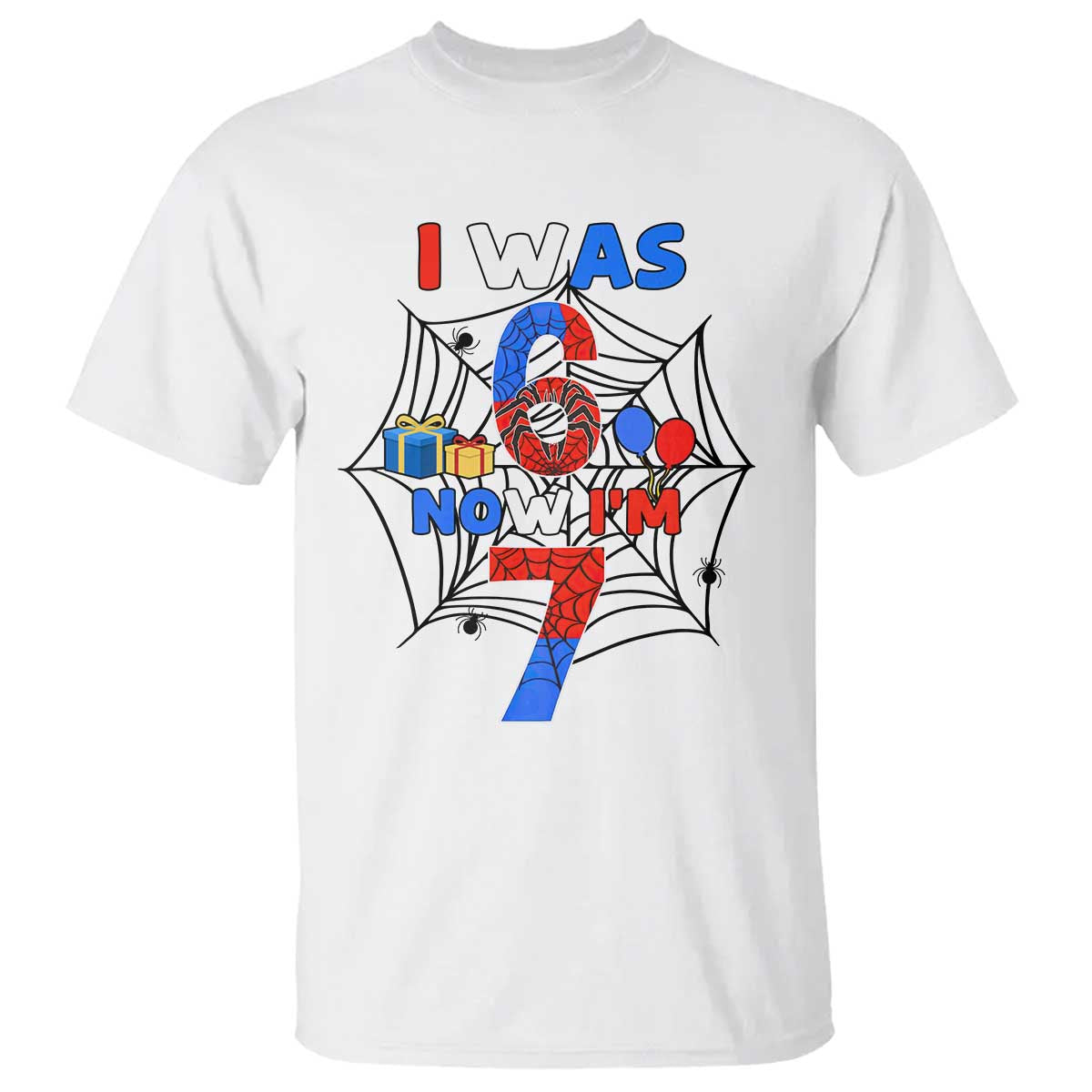 I Was 6 Now I Am 7 T Shirt Spider Themed Birthday Boy TS12 White Print Your Wear
