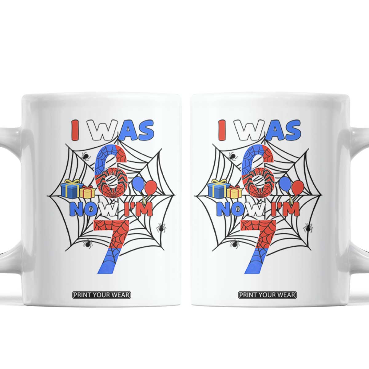 I Was 6 Now I Am 7 Coffee Mug Spider Themed Birthday Boy TS12 White Print Your Wear