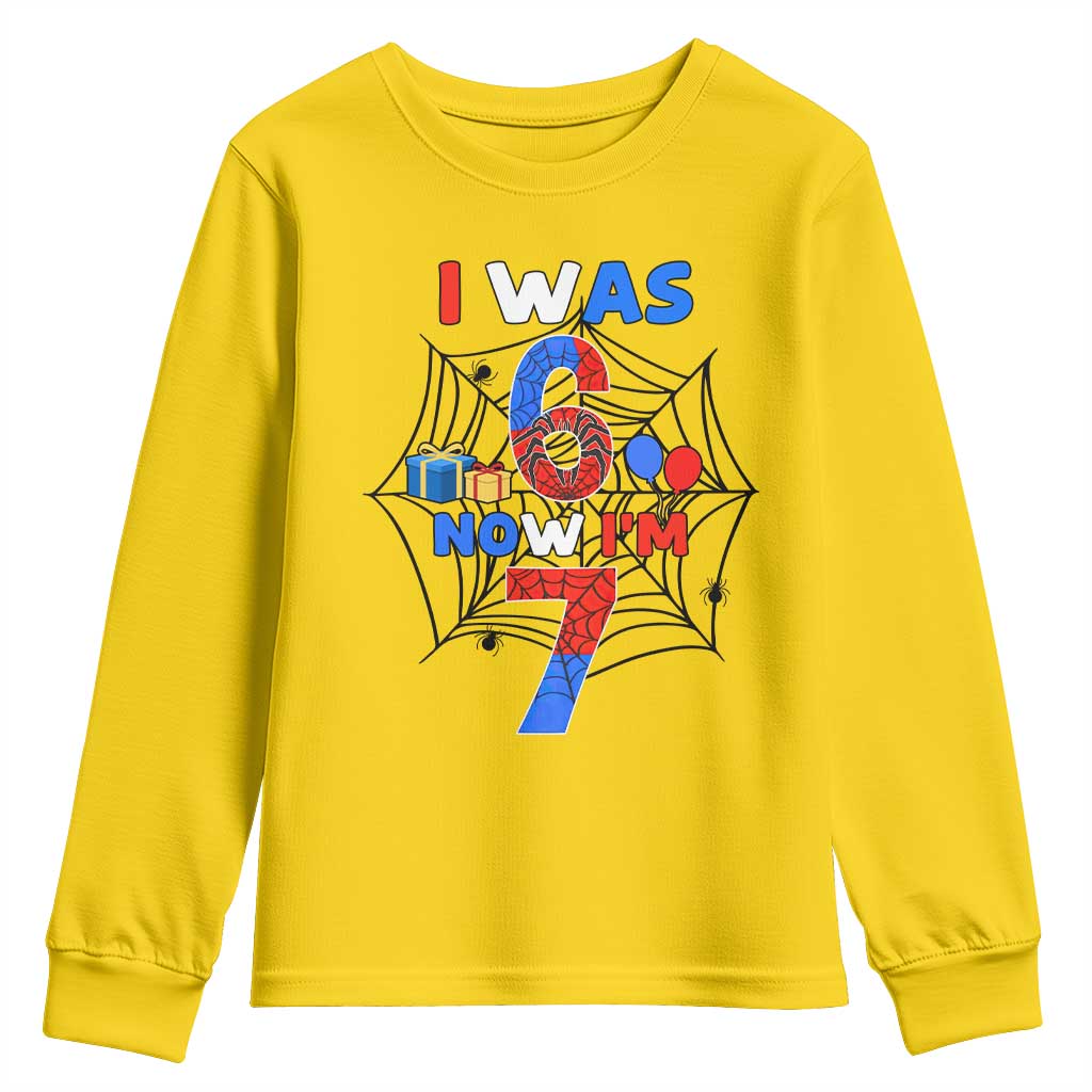 I Was 6 Now I Am 7 Youth Sweatshirt Spider Themed Birthday Boy TS12 Daisy Print Your Wear