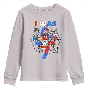 I Was 6 Now I Am 7 Youth Sweatshirt Spider Themed Birthday Boy TS12 Ice Gray Print Your Wear