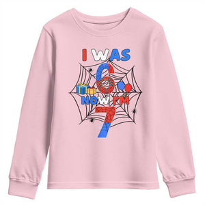 I Was 6 Now I Am 7 Youth Sweatshirt Spider Themed Birthday Boy TS12 Light Pink Print Your Wear