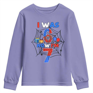 I Was 6 Now I Am 7 Youth Sweatshirt Spider Themed Birthday Boy TS12 Violet Print Your Wear