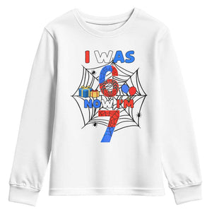 I Was 6 Now I Am 7 Youth Sweatshirt Spider Themed Birthday Boy TS12 White Print Your Wear