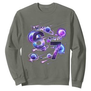 Funny Galaxy Space Birthday Sweatshirt I Was Six Now I Am Seven TS12 Military Green Print Your Wear
