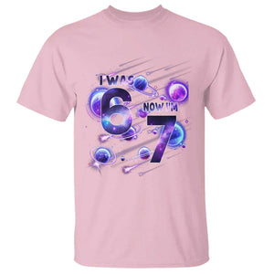 Funny Galaxy Space Birthday T Shirt I Was Six Now I Am Seven TS12 Light Pink Print Your Wear