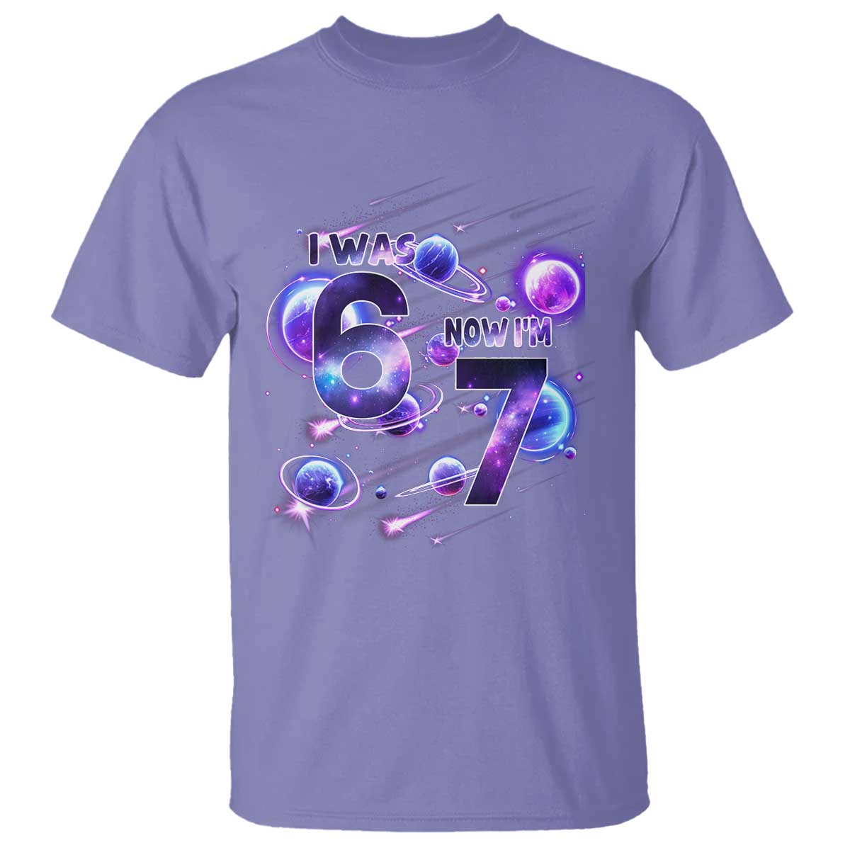 Funny Galaxy Space Birthday T Shirt I Was Six Now I Am Seven TS12 Violet Print Your Wear