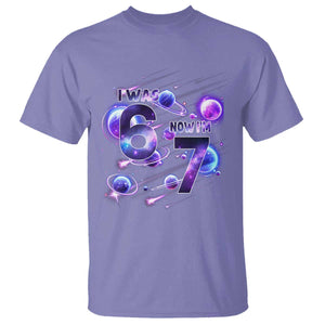 Funny Galaxy Space Birthday T Shirt I Was Six Now I Am Seven TS12 Violet Print Your Wear