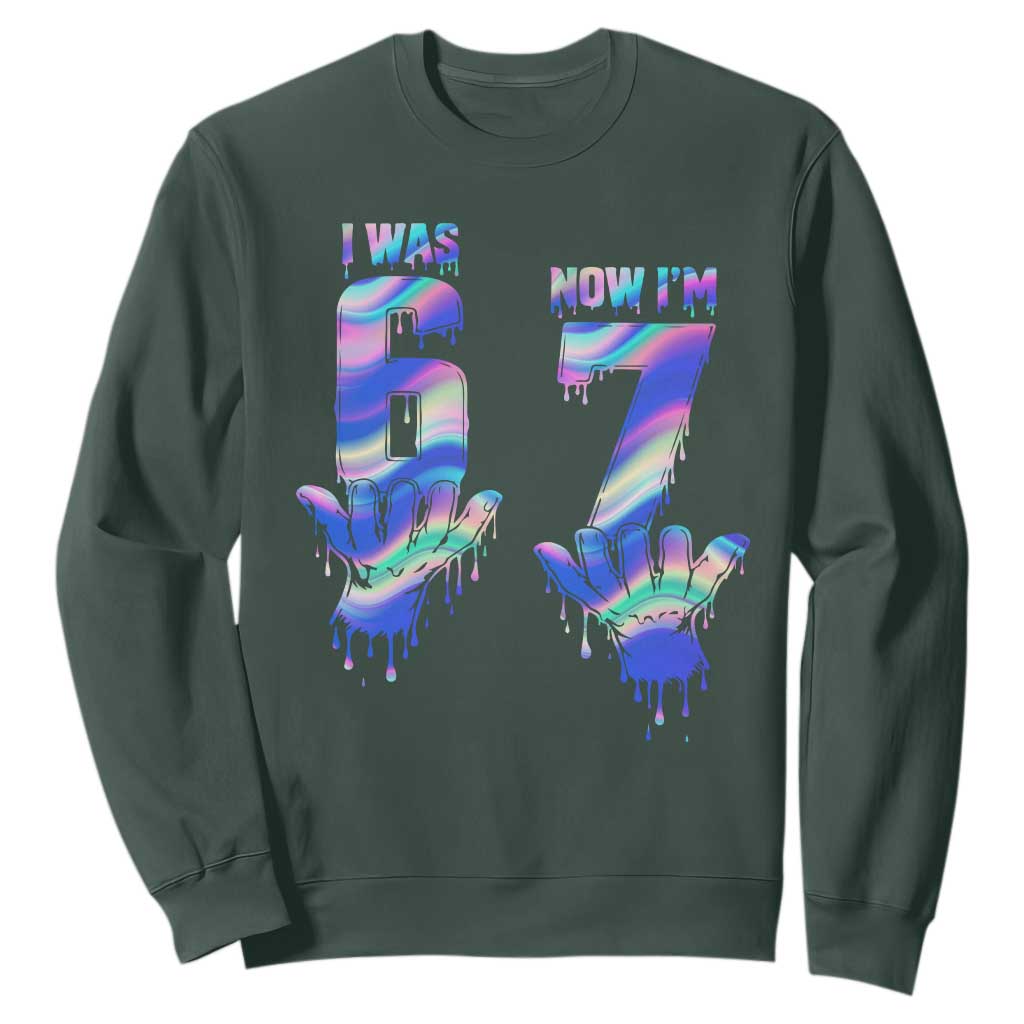 Funny I Was 6 Now I Am 7 Sweatshirt Iridescent Effect Printed Kids Birthday TS12 Dark Forest Green Print Your Wear