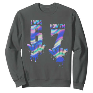 Funny I Was 6 Now I Am 7 Sweatshirt Iridescent Effect Printed Kids Birthday TS12 Dark Heather Print Your Wear
