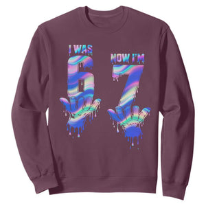 Funny I Was 6 Now I Am 7 Sweatshirt Iridescent Effect Printed Kids Birthday TS12 Maroon Print Your Wear