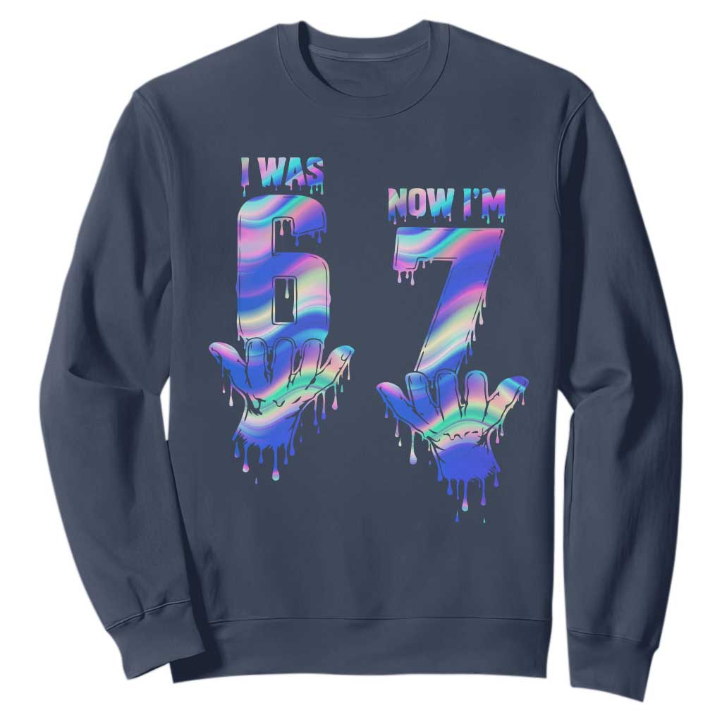 Funny I Was 6 Now I Am 7 Sweatshirt Iridescent Effect Printed Kids Birthday TS12 Navy Print Your Wear