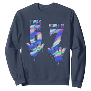 Funny I Was 6 Now I Am 7 Sweatshirt Iridescent Effect Printed Kids Birthday TS12 Navy Print Your Wear