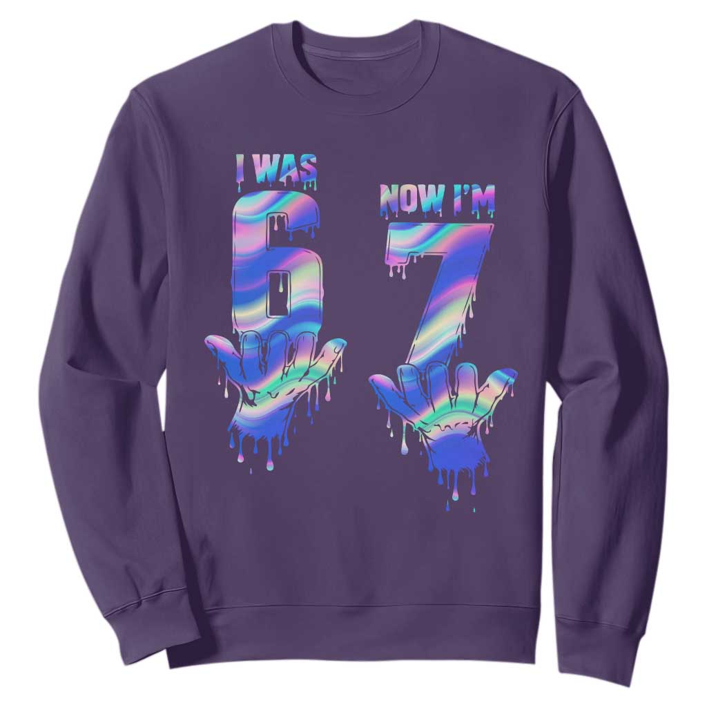 Funny I Was 6 Now I Am 7 Sweatshirt Iridescent Effect Printed Kids Birthday TS12 Purple Print Your Wear