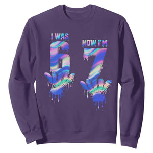Funny I Was 6 Now I Am 7 Sweatshirt Iridescent Effect Printed Kids Birthday TS12 Purple Print Your Wear