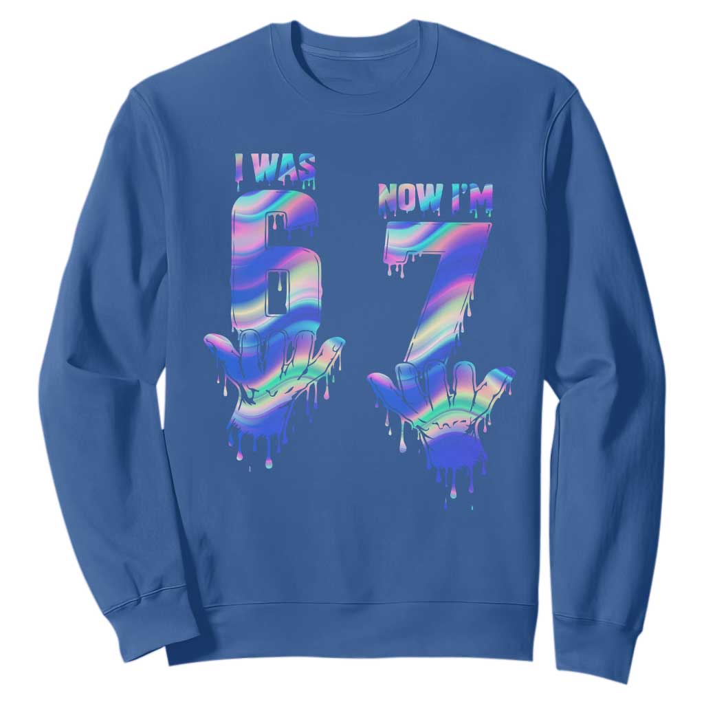 Funny I Was 6 Now I Am 7 Sweatshirt Iridescent Effect Printed Kids Birthday TS12 Royal Blue Print Your Wear