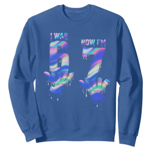 Funny I Was 6 Now I Am 7 Sweatshirt Iridescent Effect Printed Kids Birthday TS12 Royal Blue Print Your Wear