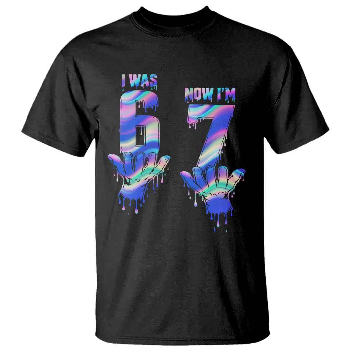 Funny I Was 6 Now I Am 7 T Shirt Iridescent Effect Printed Kids Birthday TS12 Black Print Your Wear
