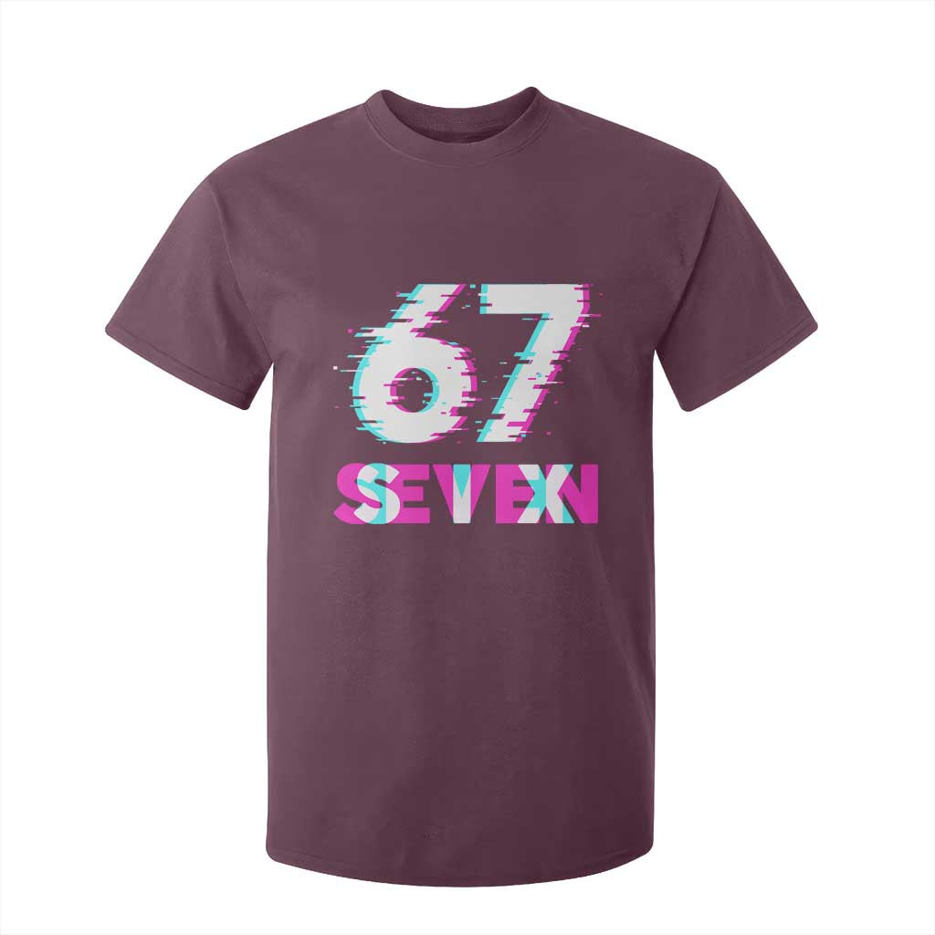 Glitch Optical Illusion Six Seven Meme T Shirt For Kid Gen Alpha Slang Gift TS12 Maroon Print Your Wear