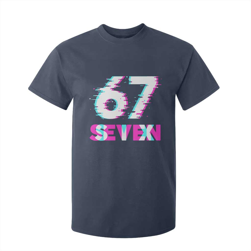 Glitch Optical Illusion Six Seven Meme T Shirt For Kid Gen Alpha Slang Gift TS12 Navy Print Your Wear