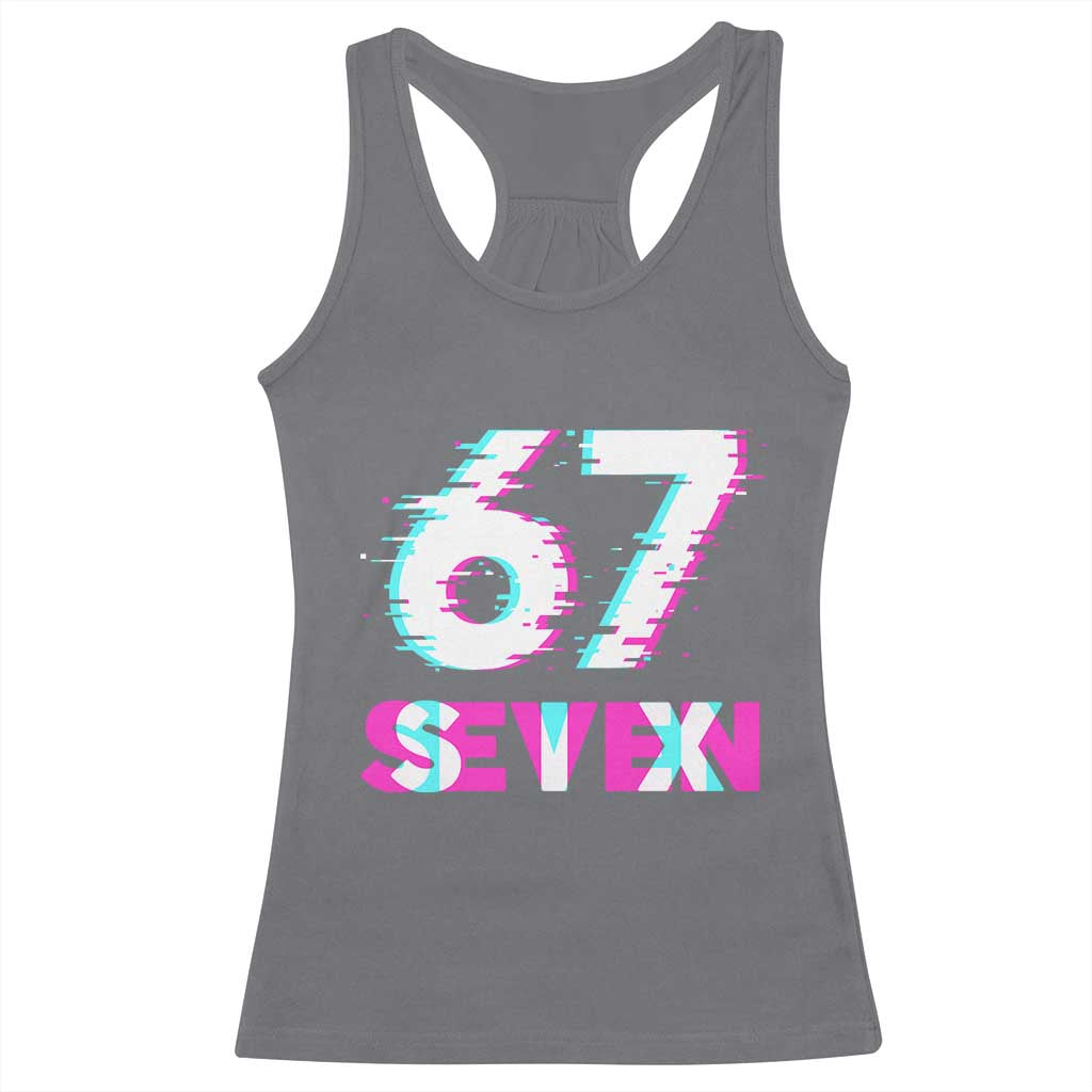 Glitch Optical Illusion Six Seven Meme Racerback Tank Top Gen Alpha Slang Gift TS12 Charcoal Print Your Wear