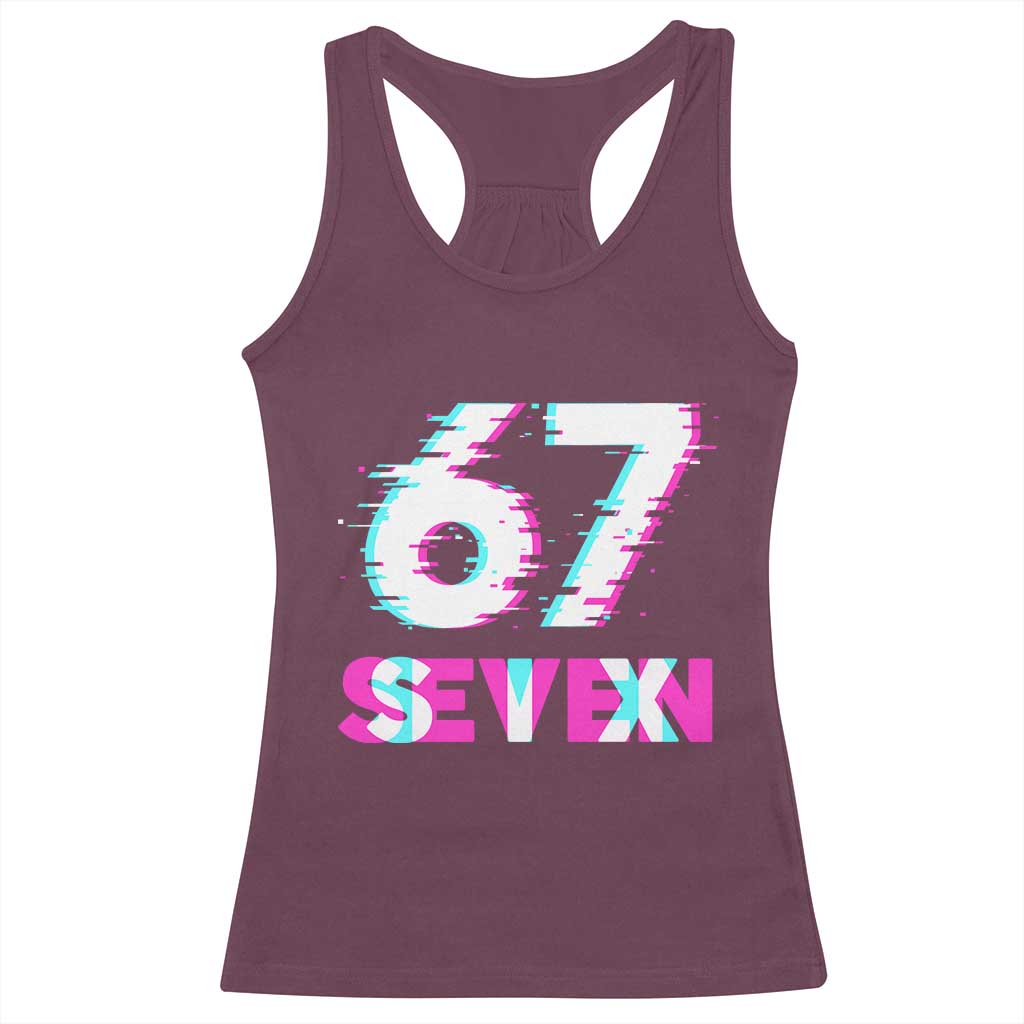 Glitch Optical Illusion Six Seven Meme Racerback Tank Top Gen Alpha Slang Gift TS12 Maroon Print Your Wear