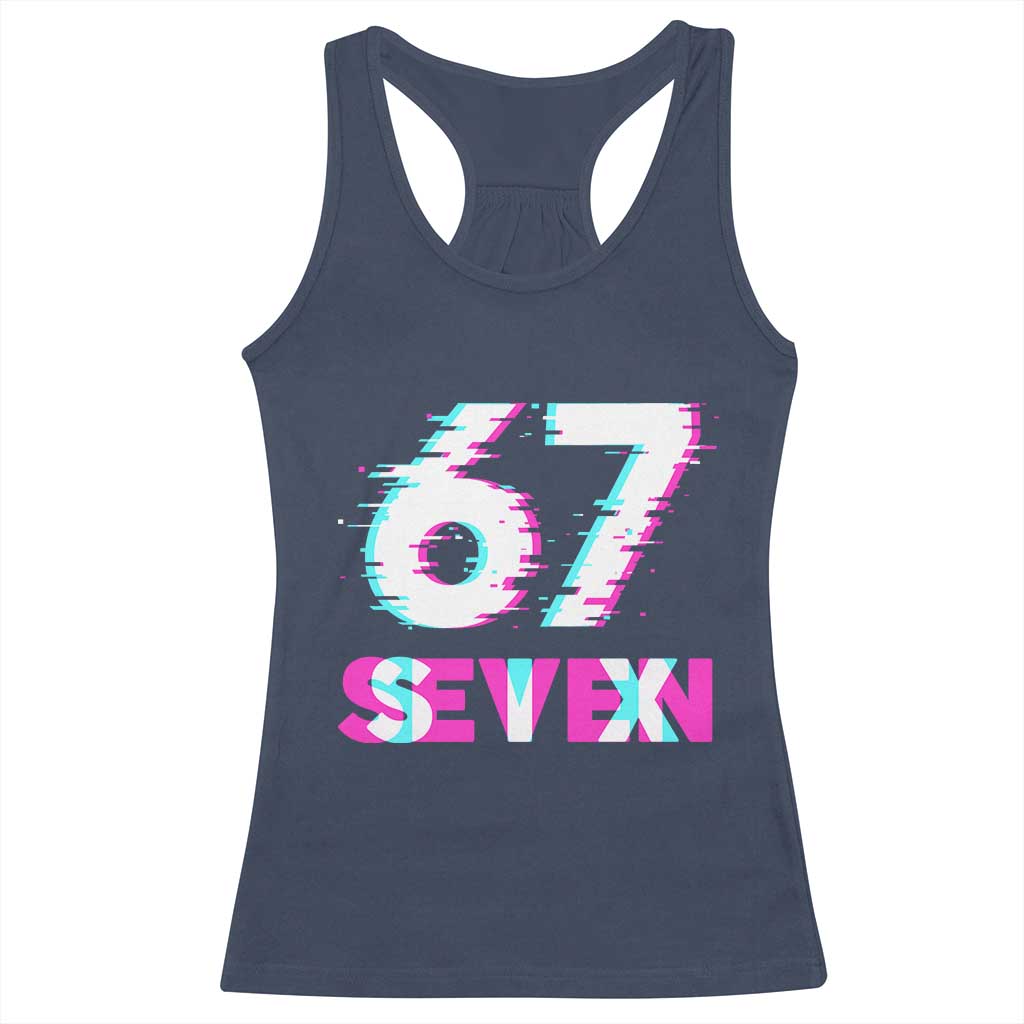 Glitch Optical Illusion Six Seven Meme Racerback Tank Top Gen Alpha Slang Gift TS12 Navy Print Your Wear