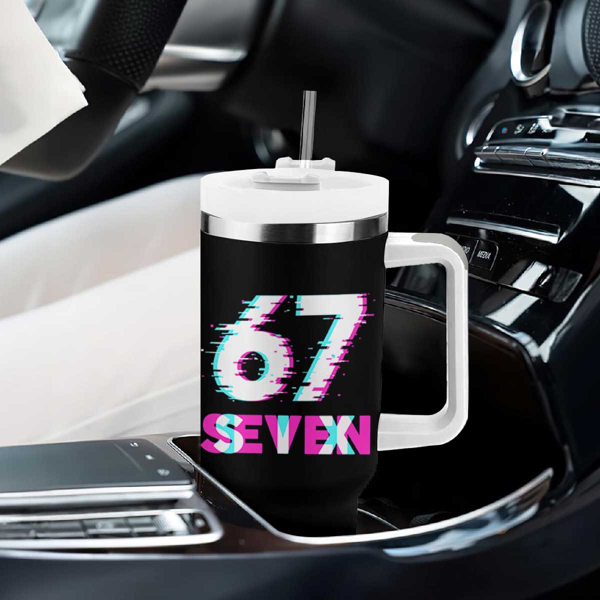 Glitch Optical Illusion Six Seven Meme Tumbler With Handle Gen Alpha Slang Gift TS12 Print Your Wear