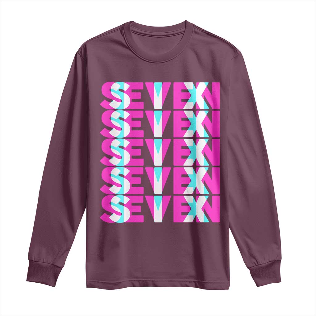 Six Seven Glitch Optical Illusion Meme Long Sleeve Shirt Funny Gen Z Alpha Gift TS12 Maroon Print Your Wear