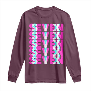 Six Seven Glitch Optical Illusion Meme Long Sleeve Shirt Funny Gen Z Alpha Gift TS12 Maroon Print Your Wear