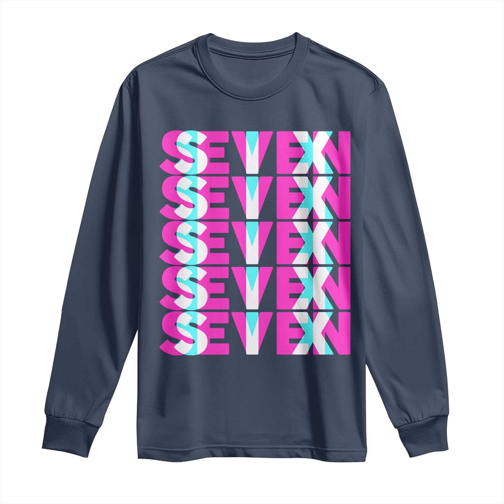 Six Seven Glitch Optical Illusion Meme Long Sleeve Shirt Funny Gen Z Alpha Gift TS12 Navy Print Your Wear