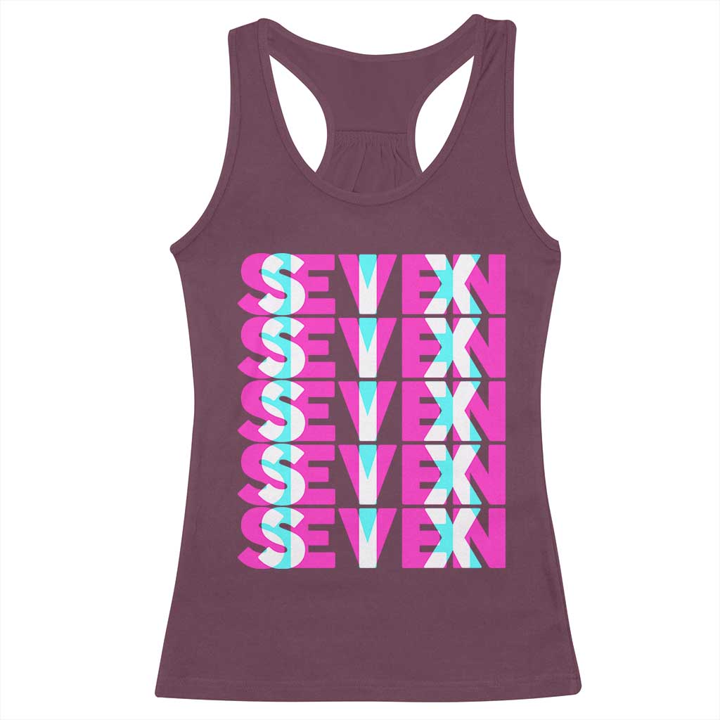 Six Seven Glitch Optical Illusion Meme Racerback Tank Top Funny Gen Z Alpha Gift TS12 Maroon Print Your Wear
