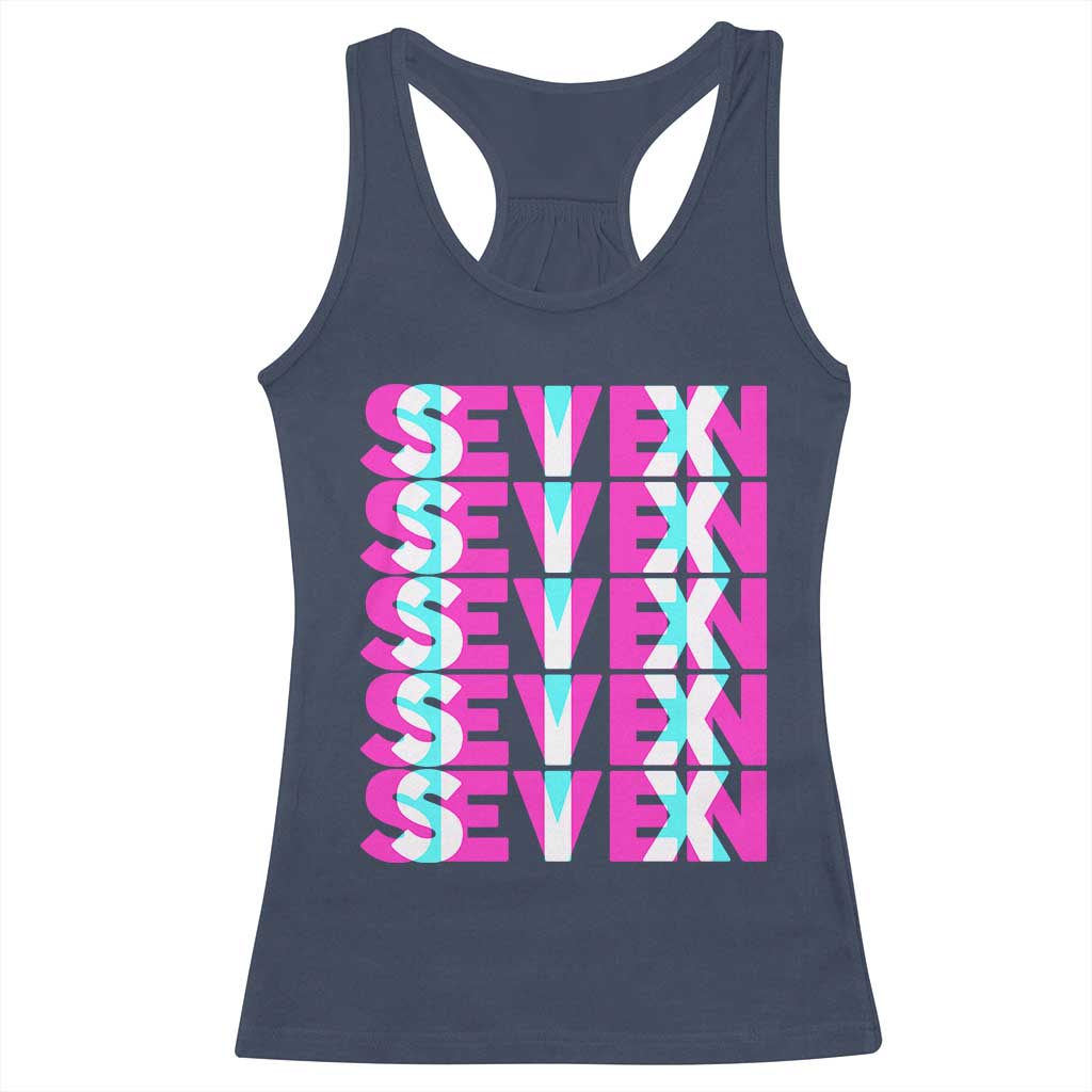 Six Seven Glitch Optical Illusion Meme Racerback Tank Top Funny Gen Z Alpha Gift TS12 Navy Print Your Wear