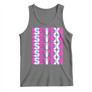 Six Seven Glitch Optical Illusion Meme Tank Top Funny Gen Z Alpha Gift TS12 Black Heather Print Your Wear