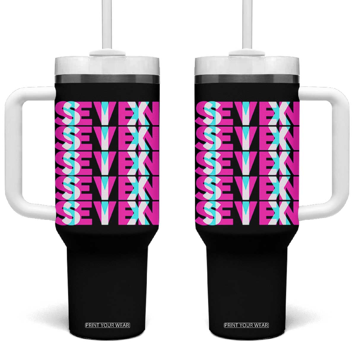 Six Seven Glitch Optical Illusion Meme Tumbler With Handle Funny Gen Z Alpha Gift TS12 One Size: 40 oz Black Print Your Wear