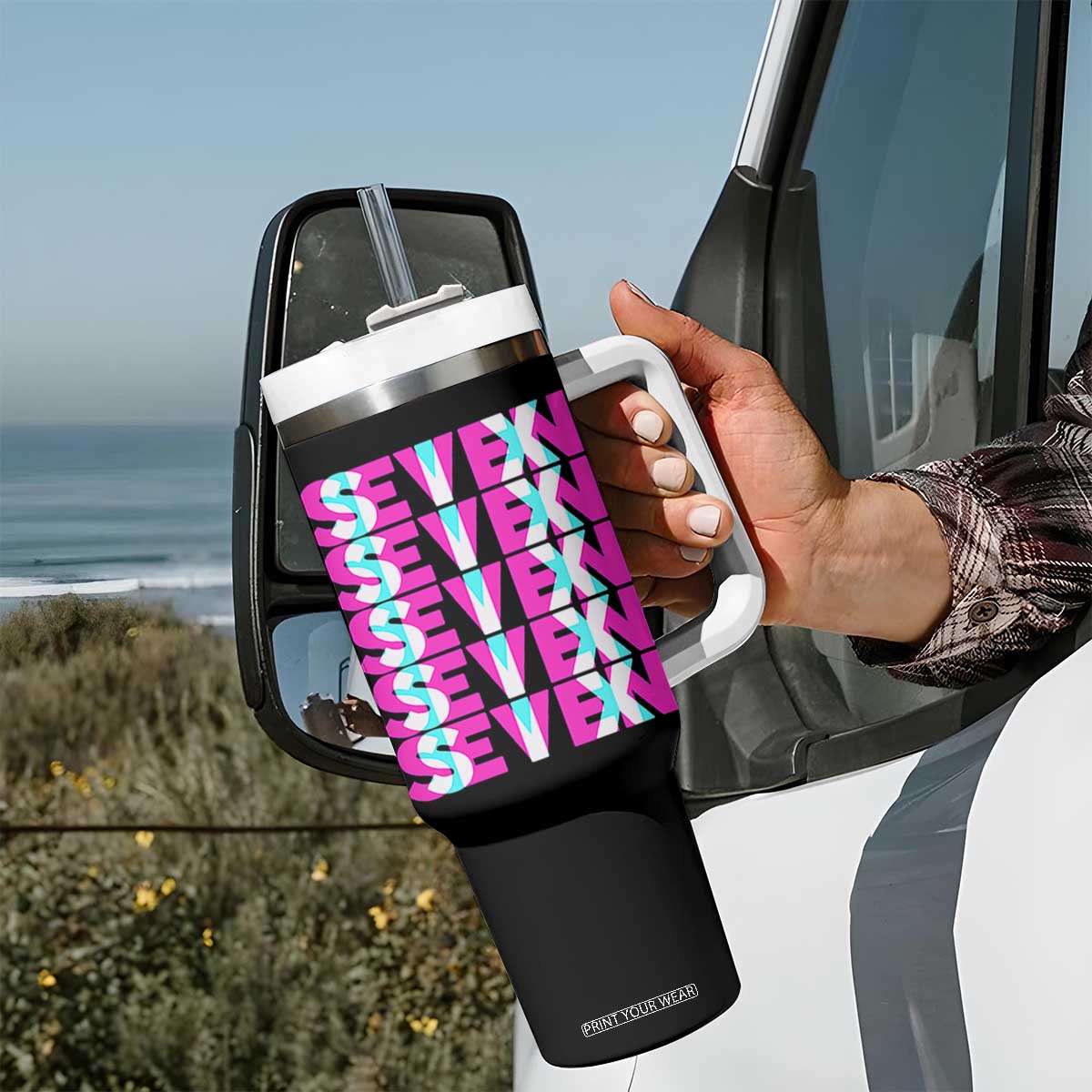 Six Seven Glitch Optical Illusion Meme Tumbler With Handle Funny Gen Z Alpha Gift TS12 Print Your Wear