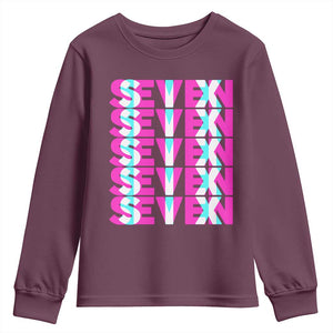 Six Seven Glitch Optical Illusion Meme Youth Sweatshirt Funny Gen Z Alpha Gift TS12 Maroon Print Your Wear
