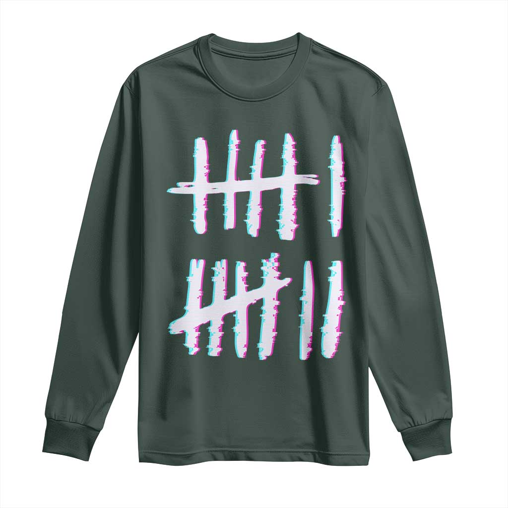 Tally Marks Six Seven Meme Long Sleeve Shirt Glitch Optical Illusion TS12 Dark Forest Green Print Your Wear