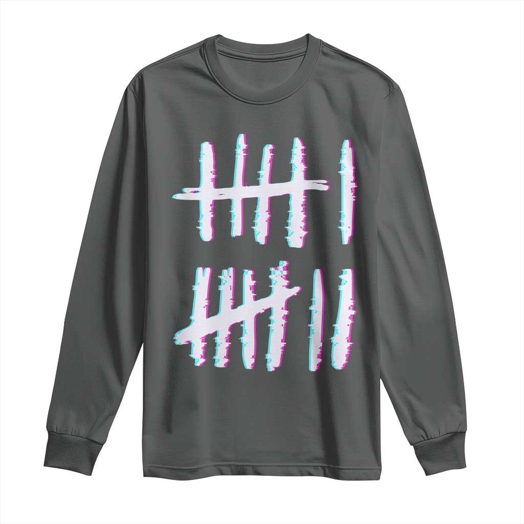 Tally Marks Six Seven Meme Long Sleeve Shirt Glitch Optical Illusion TS12 Dark Heather Print Your Wear
