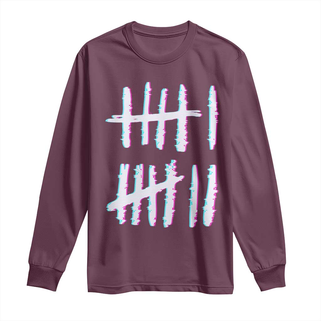 Tally Marks Six Seven Meme Long Sleeve Shirt Glitch Optical Illusion TS12 Maroon Print Your Wear