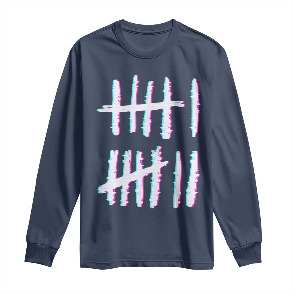 Tally Marks Six Seven Meme Long Sleeve Shirt Glitch Optical Illusion TS12 Navy Print Your Wear