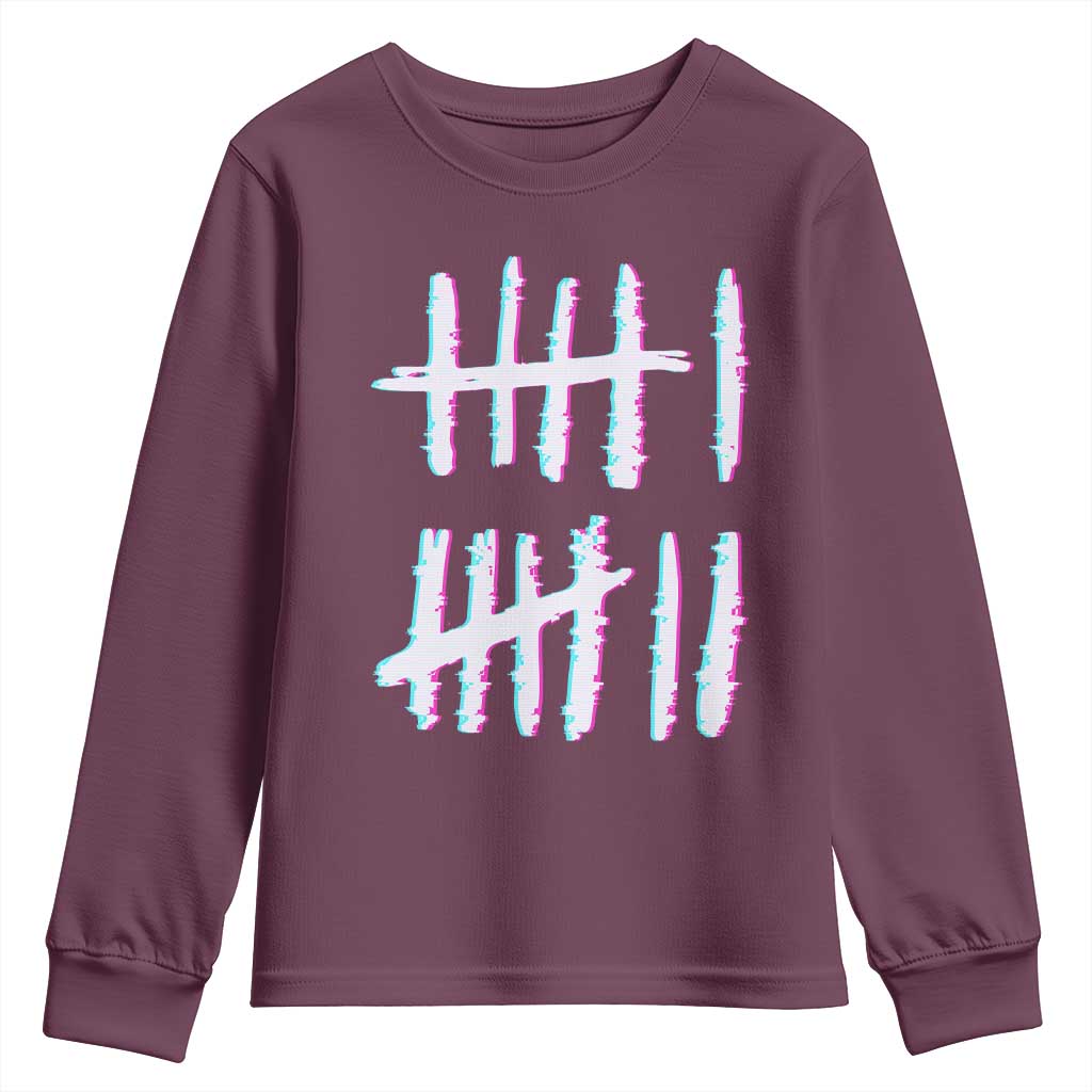Tally Marks Six Seven Meme Youth Sweatshirt Glitch Optical Illusion TS12 Maroon Print Your Wear