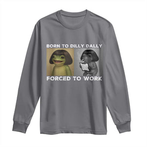 Funny Frog Meme Long Sleeve Shirt Dilly Dally Lock In Meme TS12 Charcoal Print Your Wear
