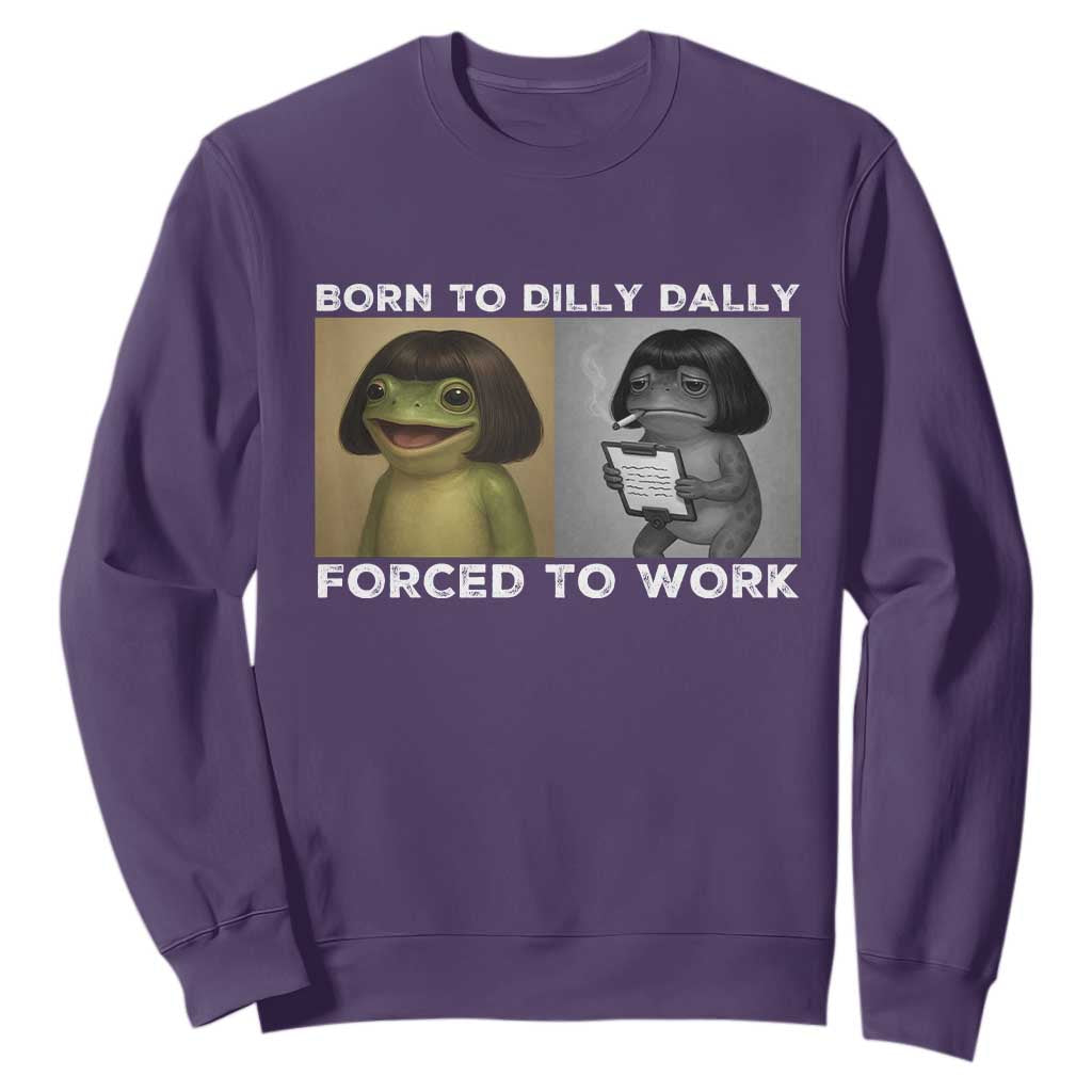 Funny Frog Meme Sweatshirt Dilly Dally Lock In Meme TS12 Purple Print Your Wear