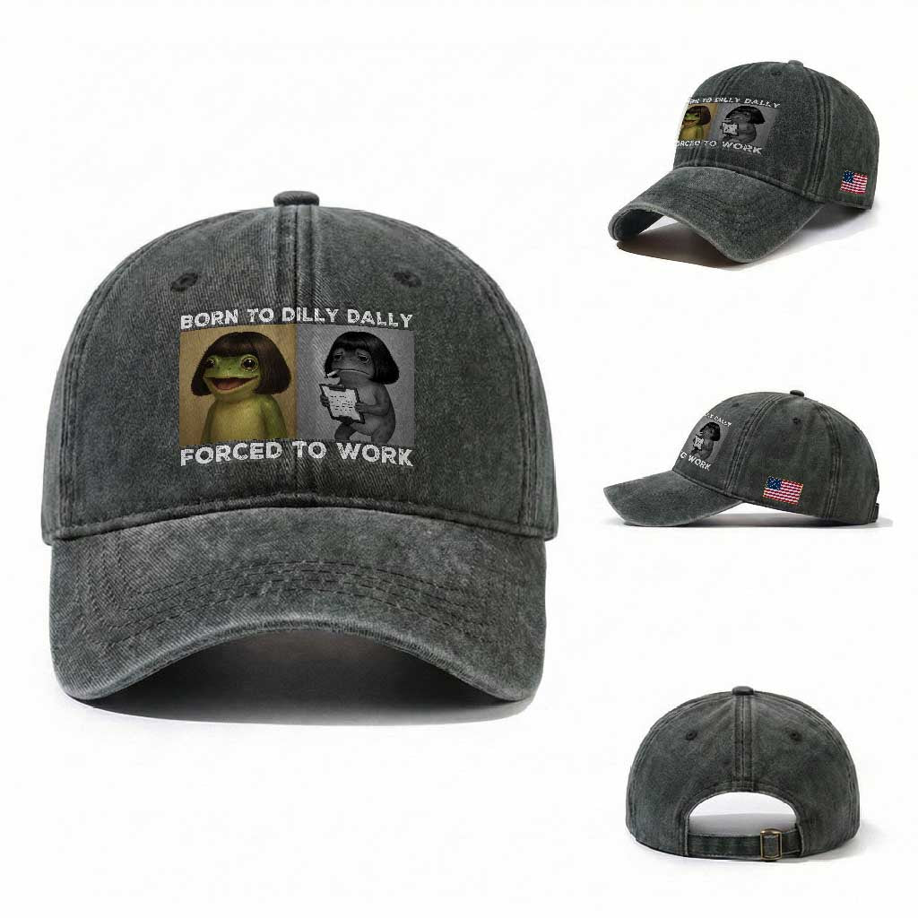 Funny Frog Meme Washed Cotton Baseball Cap Dilly Dally Lock In Meme TS12 Washed Cap Universal Fit Dark Green Print Your Wear