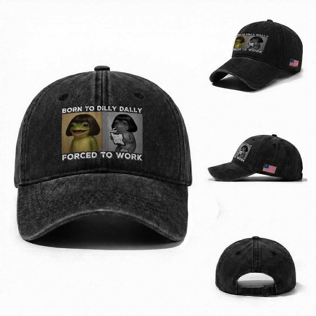 Funny Frog Meme Washed Cotton Baseball Cap Dilly Dally Lock In Meme TS12 Washed Cap Universal Fit Black Print Your Wear